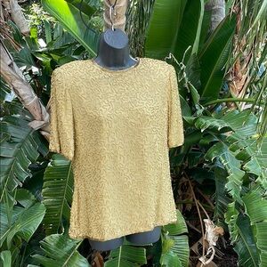vintage Lawrence Kazar gold beaded silk blouse with power shoulders